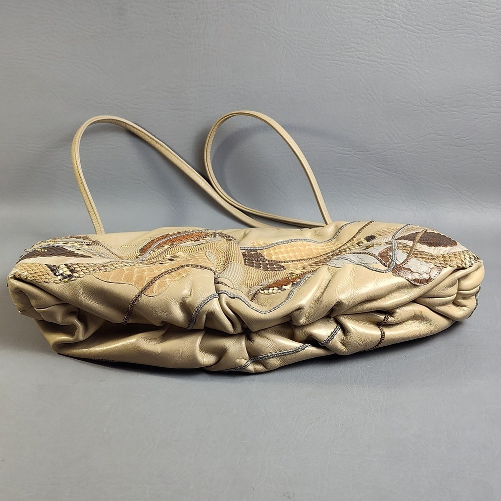 Vintage 80s Carlo Fiori Italy Snakeskin Patchwork Leather Shoulder Crossbody Bag - Picture 2 of 16